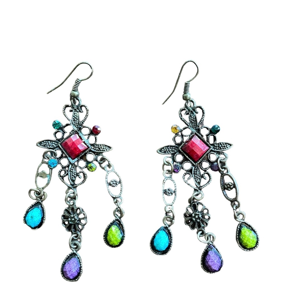 Colorful Chandelier Earrings in a Gunmetal Setting